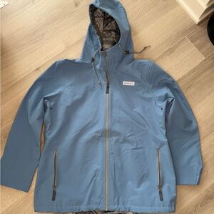 Obermeyer Heritage Collection Hooded Rain Jacket Aztec Lined Blue Mens XL